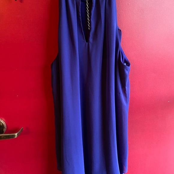 SLNY Royal Blue (Iris) Halter ish Chiffon Cocktail Dress Size 14 NWT - Picture 3 of 4